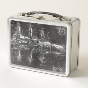Space Station Black Blueprint Metall Brotdose
