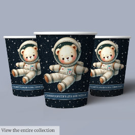Space Teddy Bear Astronaut Baby Boy Birthday Cups Pappbecher