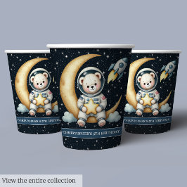 Space Teddy Bear Astronaut Boy Party Paper Cups Pappbecher