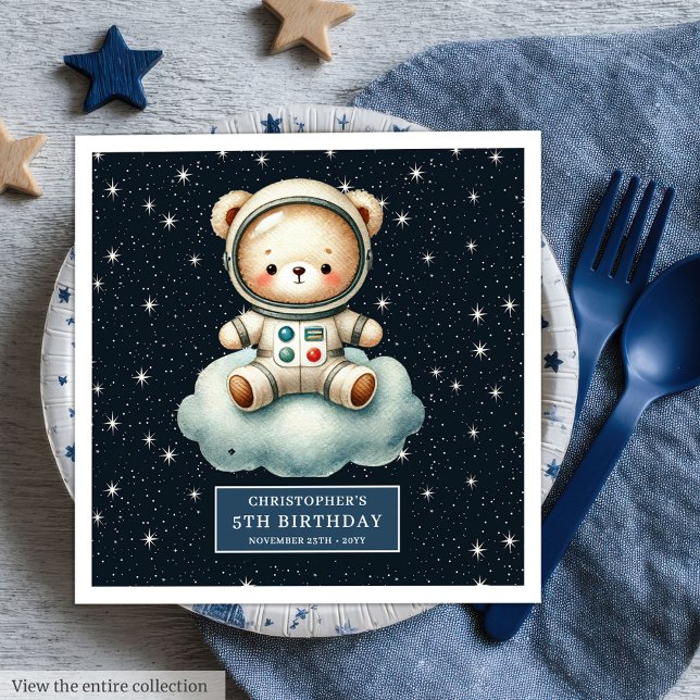 Space Teddy Bear Astronaut Napkins Boy Birthday Serviette (Space Teddy Bear Astronaut Napkins Boy Birthday Fun)