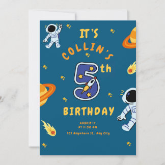 Space Theme 5th Birthday Invitation for Boys Einladung
