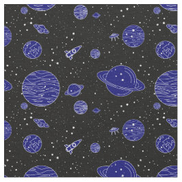 Space Theme Planets Rockets Stars auf schwarz Stoff