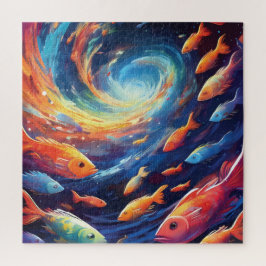 Space themed art with fish