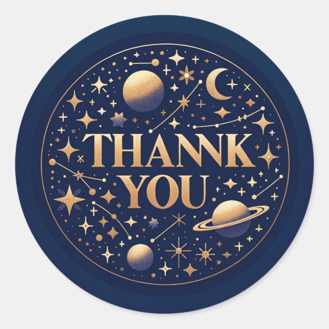 Space Themed Star und Planet Vielen Dank Runder Aufkleber (Vorderseite)