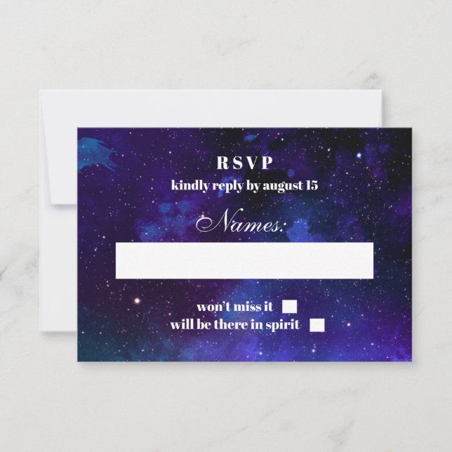 Space uAwg. Nachtsterne. Moderne Hochzeit der Mari RSVP Karte (Vorderseite)