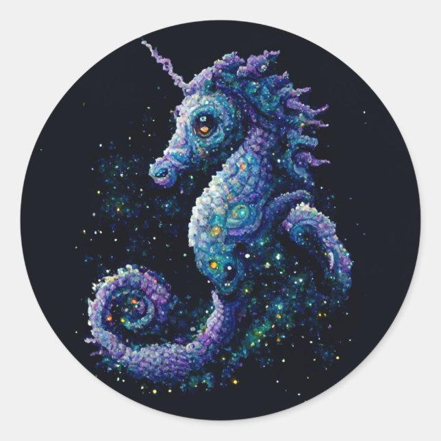 Space Unicorn-Seepferd Runder Aufkleber (Vorderseite)