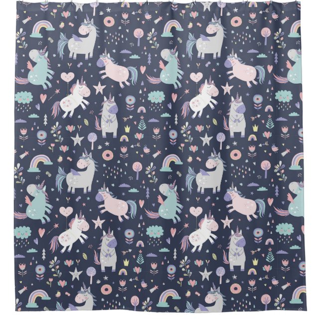 Space Unicorns Duschvorhang (Vorderseite)