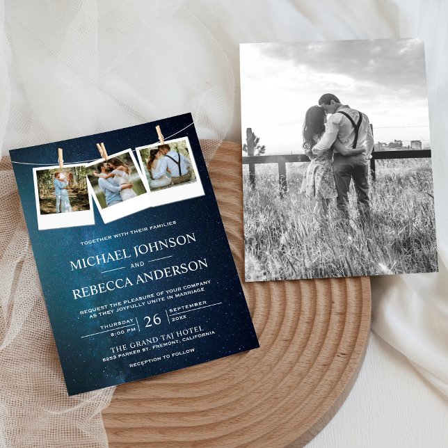 Space Universe Blue Galaxy Foto Collage Wedding Einladung (Von Creator hochgeladen)