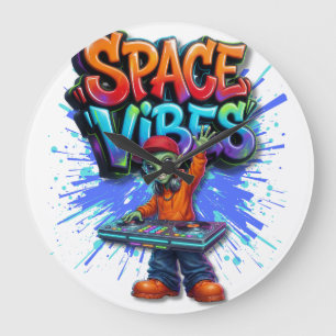 Space Vibes Alien DJ Music Streetwear Design Große Wanduhr