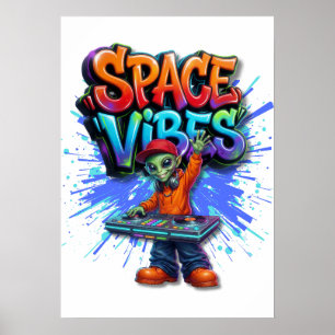 Space Vibes Alien DJ Music Streetwear Design Poster