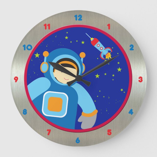 Spaceboy Floating Outside the Spaceship Große Wanduhr (Vorderseite)