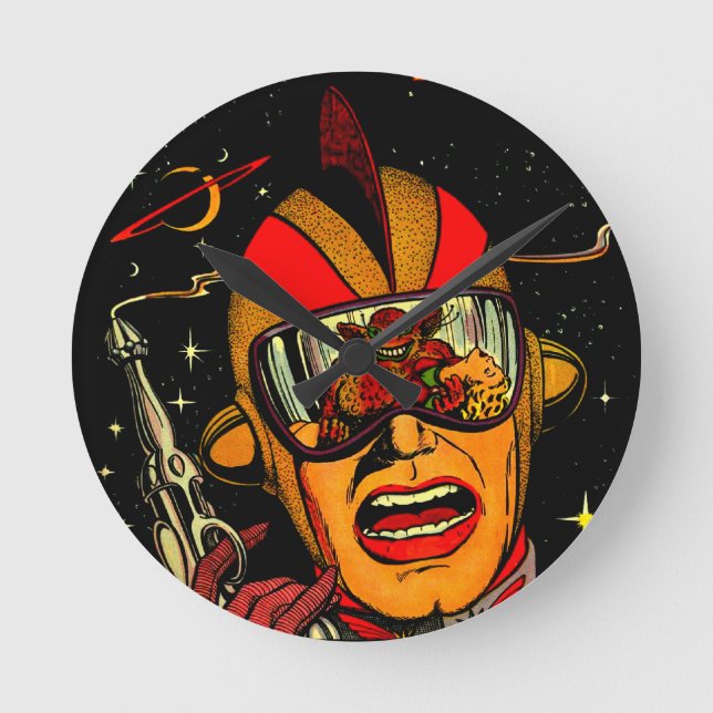 Spaceman Sci-Fi Astronaut Comic Art Runde Wanduhr (Vorderseite)