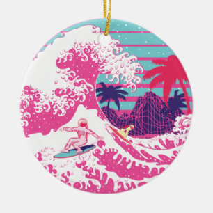 Spaceman Surfen Die große rosa Welle Keramik Ornament