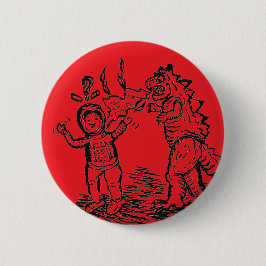 Spaceman versus Dinosaurier Mann Button Rückseite 