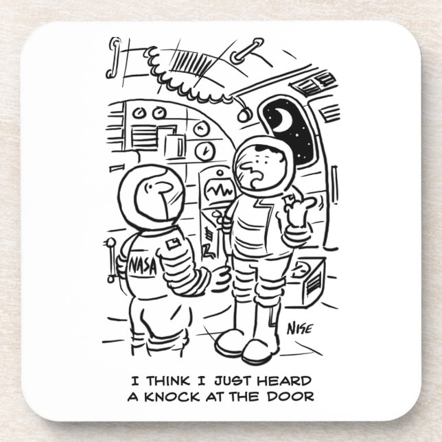 Spacemen auf Raumschiff Hörklopfen an der Tür Getränkeuntersetzer (Vorderseite)