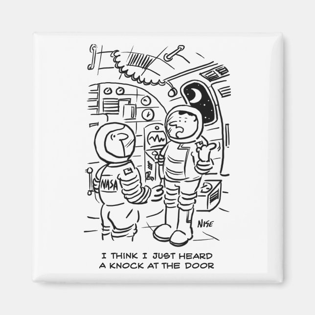 Spacemen auf Raumschiff Hörklopfen an der Tür Magnet (Vorne)