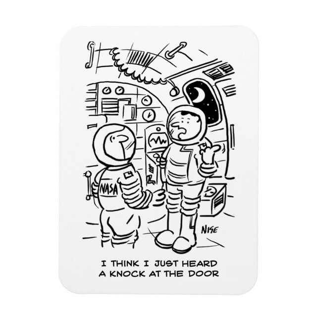 Spacemen auf Raumschiff Hörklopfen an der Tür Magnet (Vertikal)