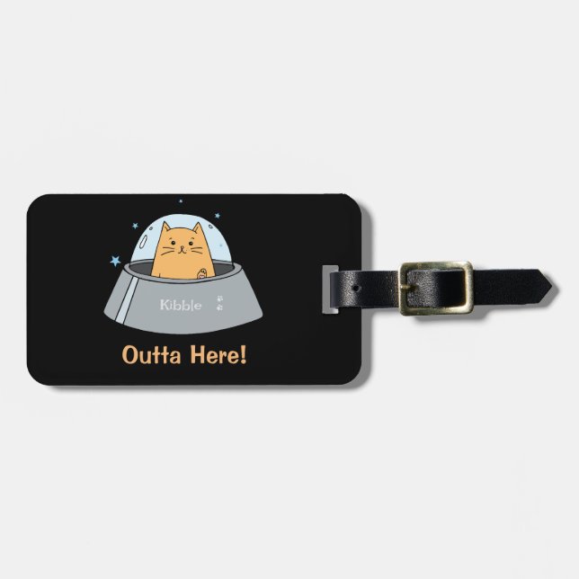 Spaceship Cat Luggage Tag Gepäckanhänger (Vorderseite horizontal)