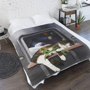 Spaceship Cat Sci-Fi Niedlich Fleecedecke