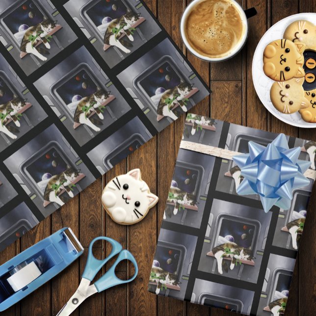 Spaceship Cat Sci-Fi Niedlich Geschenkpapier (Von Creator hochgeladen)