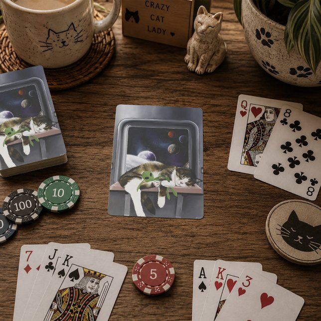 Spaceship Cat Sci-Fi Niedlich Spielkarten (Von Creator hochgeladen)