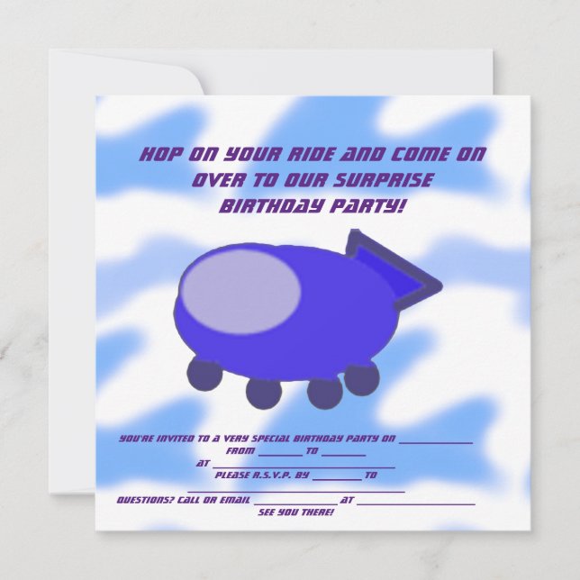 Spaceship Happy Birthday Einladungskarte (Vorderseite)