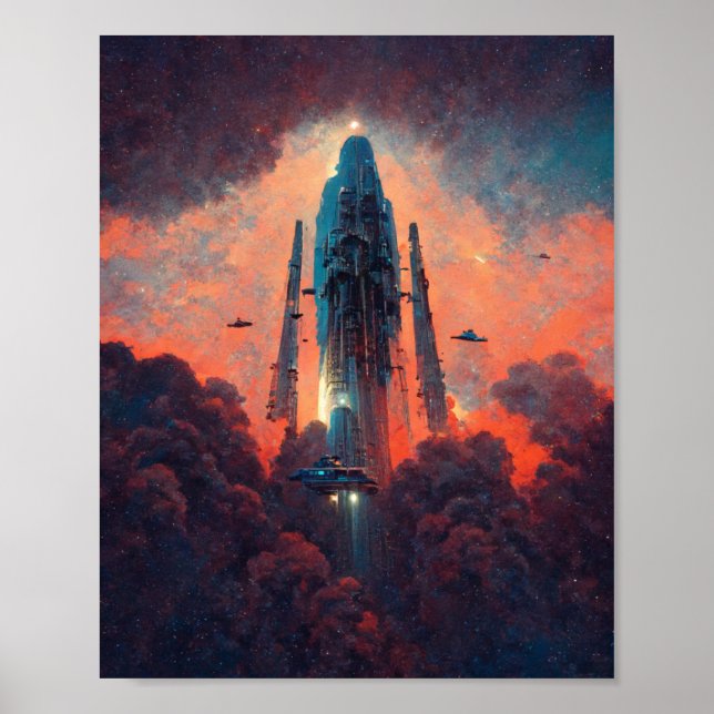 Spaceship Liftoff Sci-Fi Art Poster (Vorne)