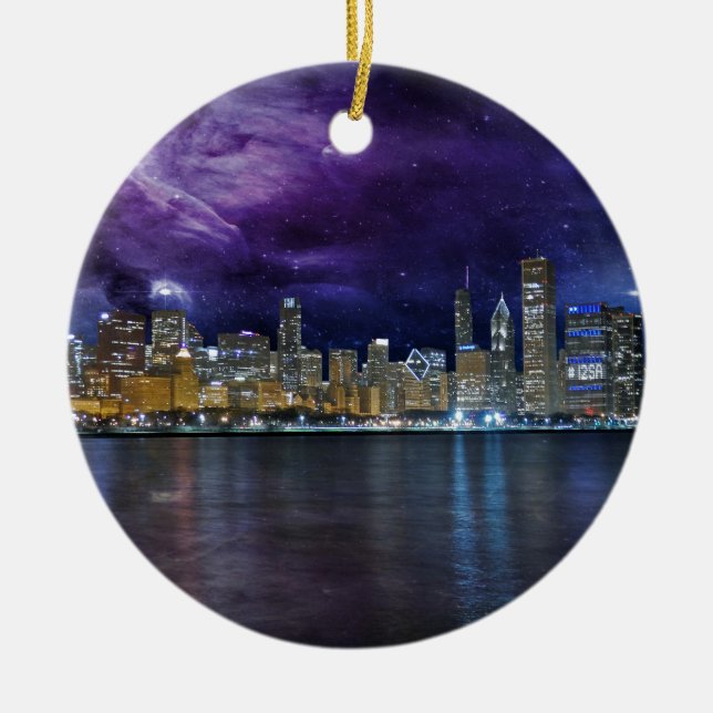 Spacey Chicago Skyline Keramikornament (Vorne)