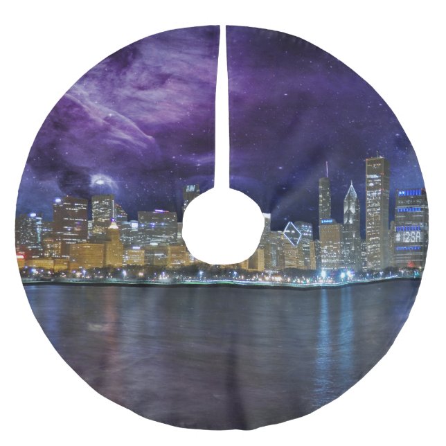 Spacey Chicago Skyline Polyester Weihnachtsbaumdecke (Vorderseite)