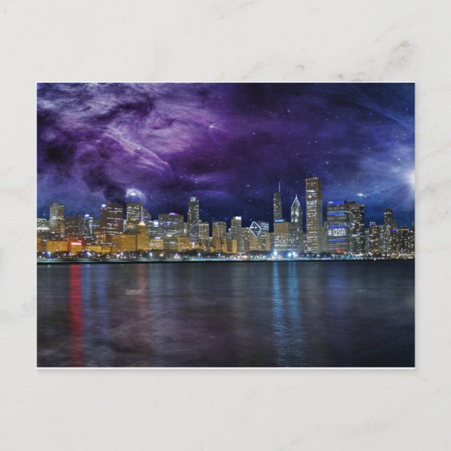 Spacey Chicago Skyline Postkarte (Vorderseite)