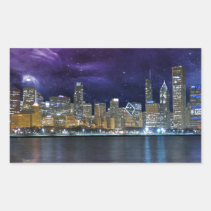 Spacey Chicago Skyline Rechteckiger Aufkleber