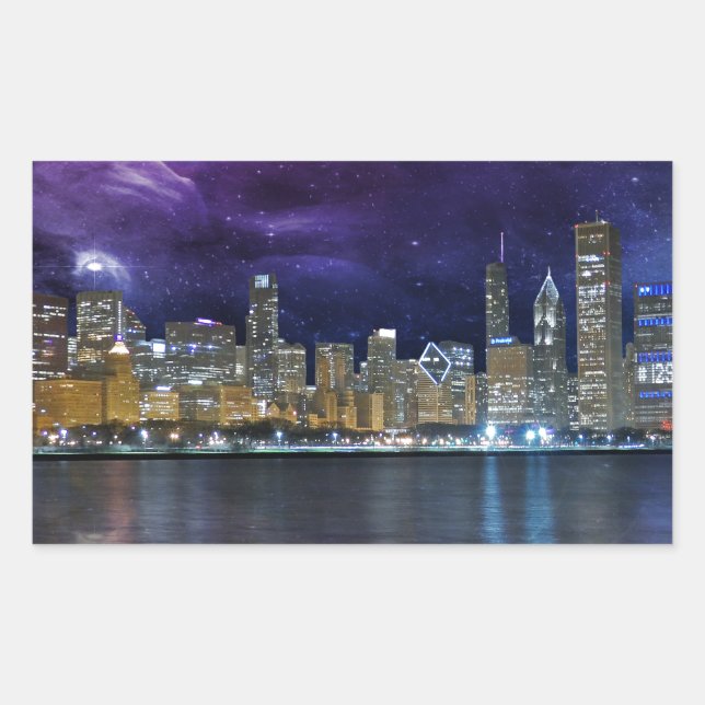 Spacey Chicago Skyline Rechteckiger Aufkleber (Vorderseite)