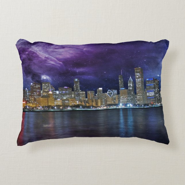 Spacey Chicago Skyline Zierkissen (Vorderseite)