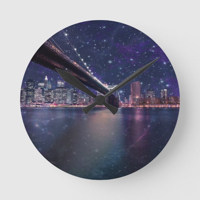 Spacey Manhattan Skyline Runde Wanduhr (Vorderseite)