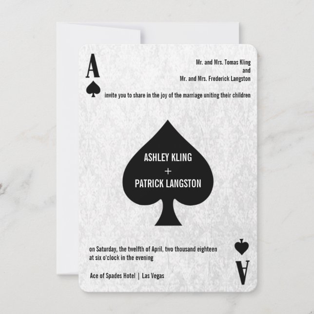 Spades Moderne schicke Hochzeitsfeier Einladung (Vorderseite)