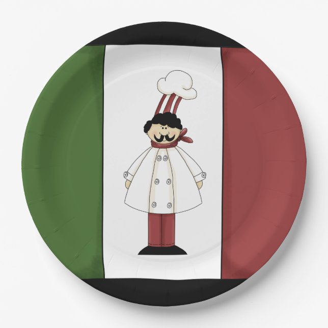 Spaghetti Abendessen Italienischer Koch Cartoon Pa Pappteller (Vorderseite)