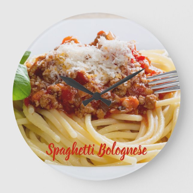 Spaghetti Bolognese Sauce Pasta mit Parmesan Große Wanduhr (Vorderseite)