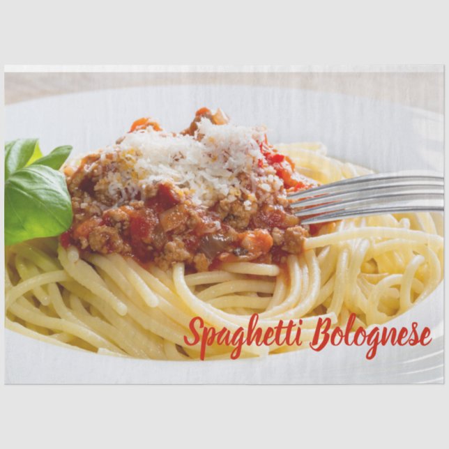 Spaghetti Bolognese Sauce Pasta mit Parmesan Seidenpapier (Vorderseite)