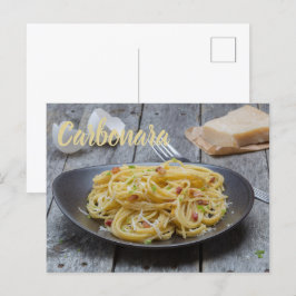 Spaghetti Carbonara Pasta mit Bacon und Parmesan Feiertagspostkarte