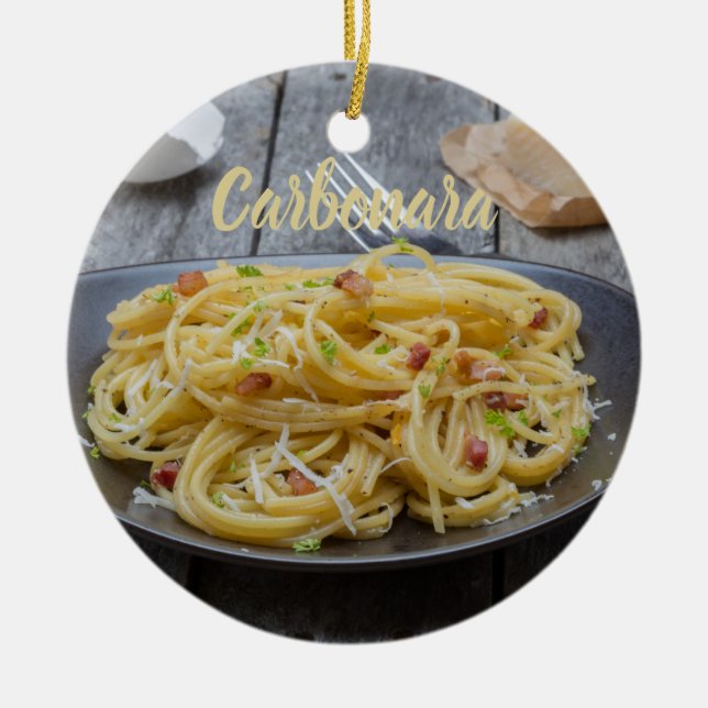 Spaghetti Carbonara Pasta mit Bacon und Parmesan Keramik Ornament (Vorne)