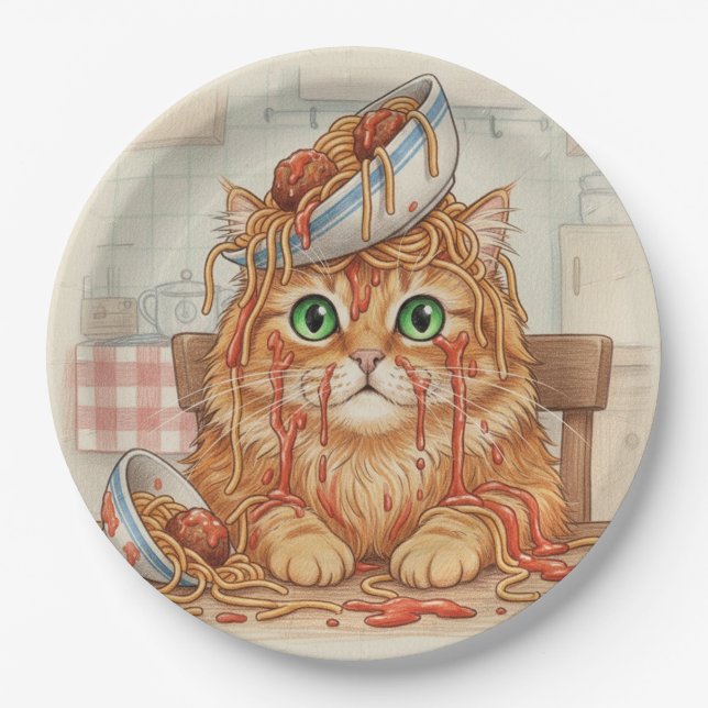 Spaghetti Kitty, Orange, Paper Plates Pappteller (Vorderseite)