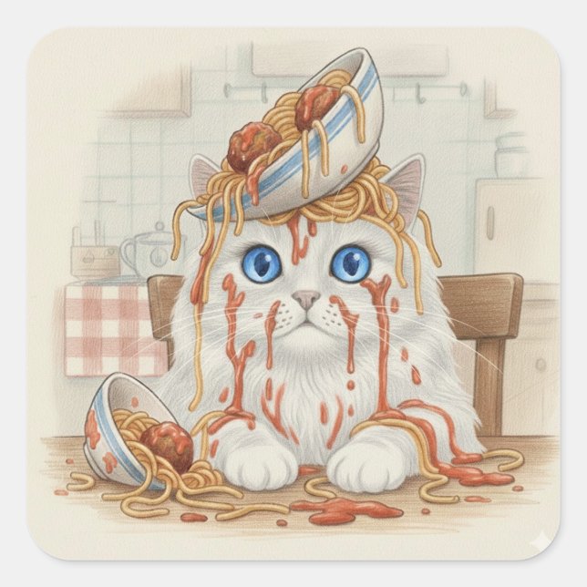 Spaghetti Kitty, Weiß, Aufkleber (Vorderseite)