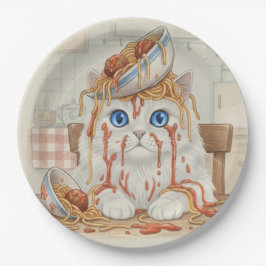 Spaghetti Kitty, Weiß, Pappteller