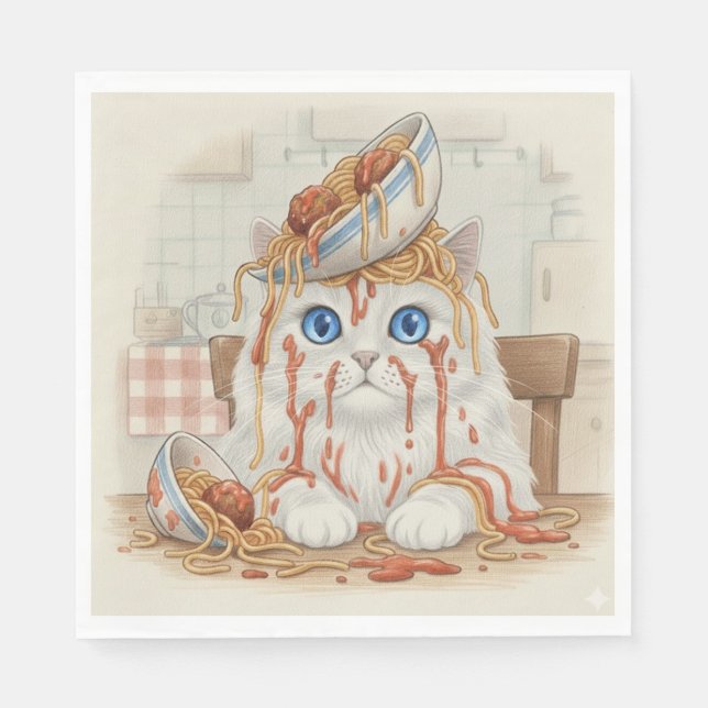 Spaghetti-Kitty, Weiß, Servietten (Vorderseite)