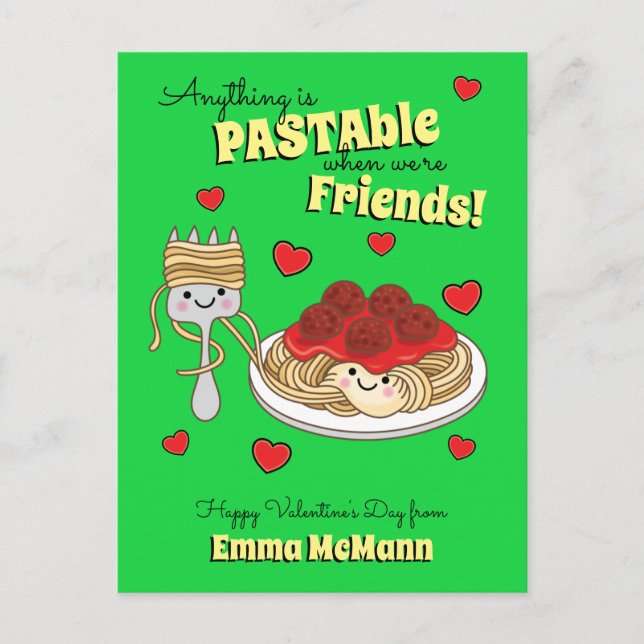 Spaghetti-Klassenzimmer Valentine Freundschaftskar Postkarte (Vorderseite)