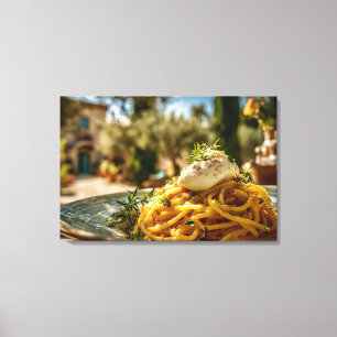 Spaghetti mit Burrata-Käse in Süditalien Leinwanddruck