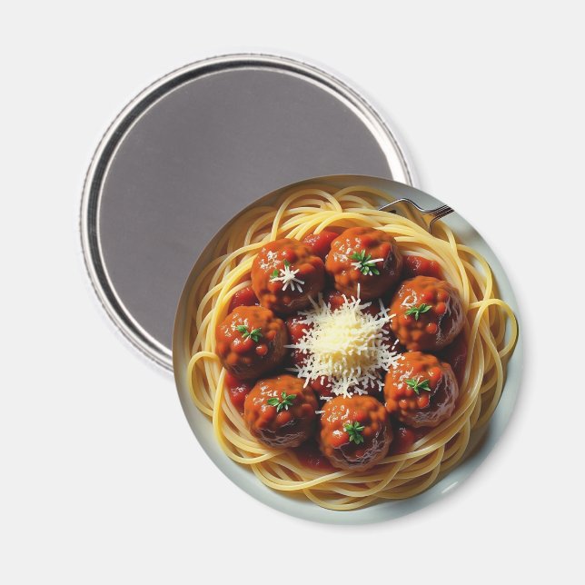 Spaghetti mit Meatballs Abendessen Magnet (Vorderseite/Rückseite)