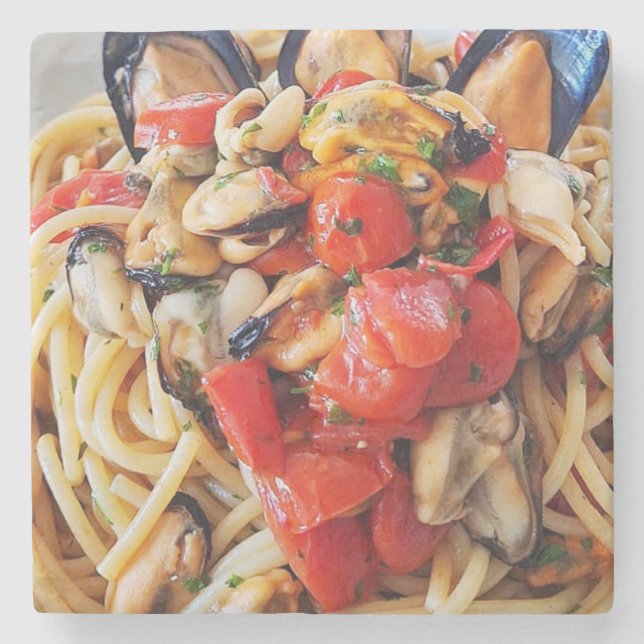 Spaghetti mit Mussels Food Untersetzer (Vorderseite)