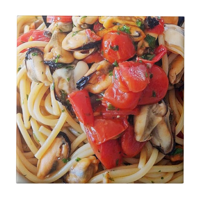 Spaghetti mit Mussels Keramik Tile Fliese (Vorderseite)