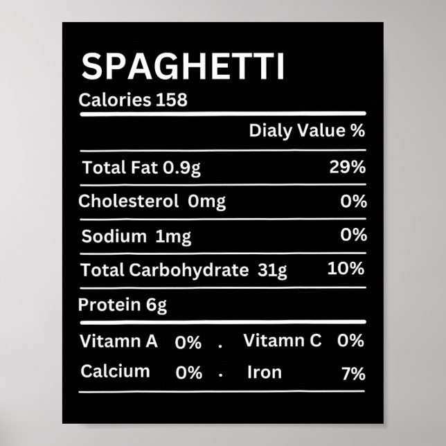 Spaghetti Nutrition Fakten Funny Erntedank Nutri Poster (Vorne)